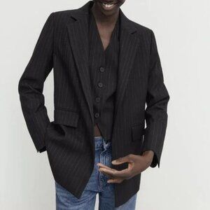 Massimo Dutti Open Suit Blazer With Dashed Stripe Detail, Size 10